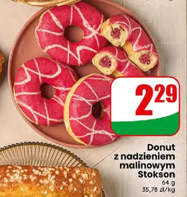 Donut z nadzieniem malinowym Stokson promocja w Dino