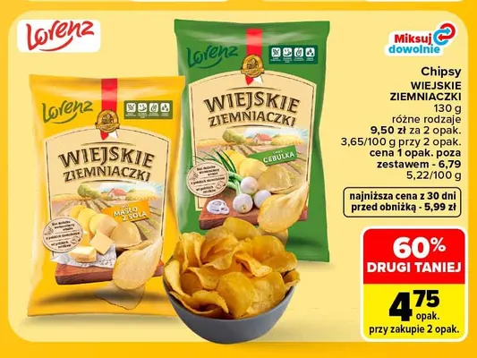 Chipsy Wiejskie Ziemniaczki masło z solą promocja w Carrefour