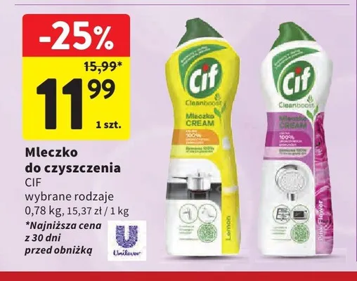 Mleczko do czyszczenia Cif Cleanboost Cream Pink Flower promocja w Intermarche