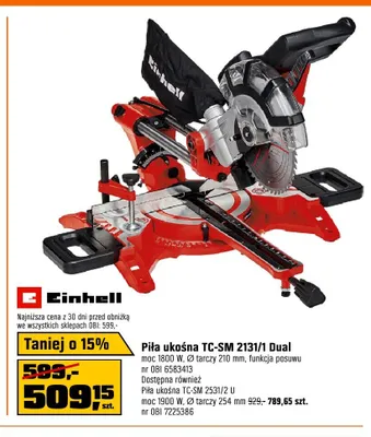 Piła ukośna Einhell TC-SM 2131/1 Dual moc 1800W Ø tarczy 210mm funkcja posuwu promocja w OBI
