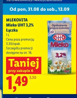 Mleko UHT Łączka Mlekovita 3,2% promocja w Lidl