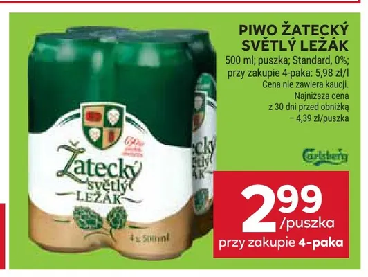 Piwo bezalkoholowe Žatecký Světlý Ležák promocja w Stokrotka