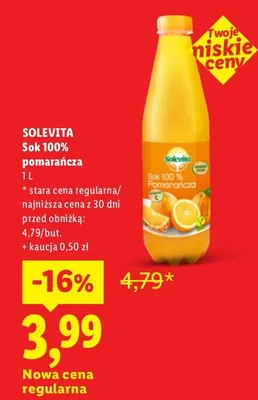Sok 100% pomarańcza Solevita promocja w Lidl