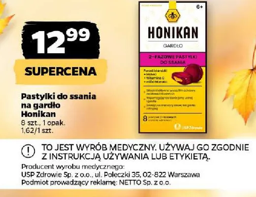 Pastylki do ssania na gardło Honikan promocja w Netto