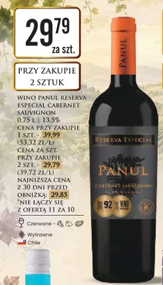 Wino Panul Reserva Especial Cabernet Sauvignon czerwone wytrawne Chile promocja w Dino