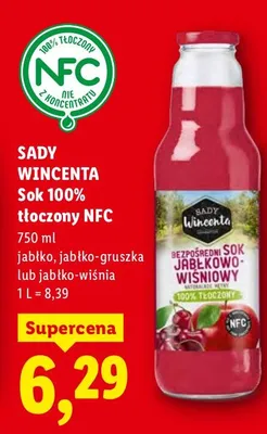 Sok 100% tłoczony NFC jabłkowy promocja w Lidl