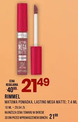 Matowa pomadka Lasting Mega Matte Rimmel promocja w Drogerie Natura
