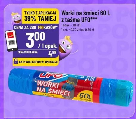Worki na śmieci 60l z taśmą UFO promocja w POLOmarket