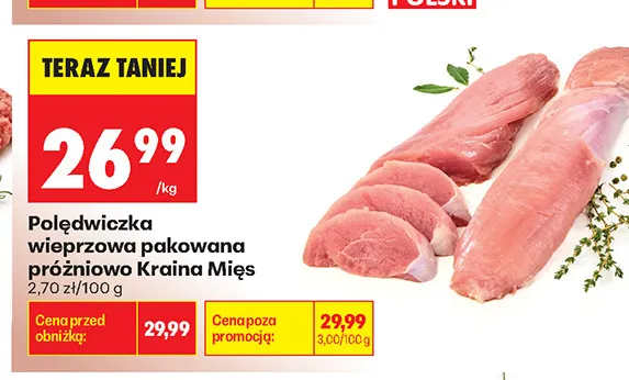 Polędwiczka wieprzowa pakowana próżniowo Kraina Mięs promocja w Biedronka