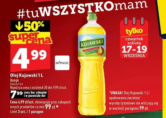 Olej rzepakowy Kujawski promocja w TOPAZ