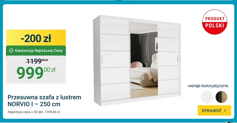 Przesuwna szafa z lustrem Norvio I 250 cm promocja w ERLI