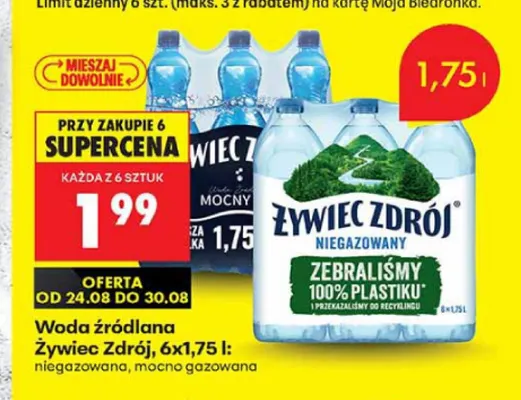 Woda źródlana niegazowana Żywiec Zdrój 6-pak 1,75 l promocja w Biedronka