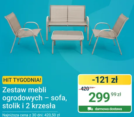 Zestaw mebli ogrodowych sofa + stolik + 2 krzesła promocja w ERLI