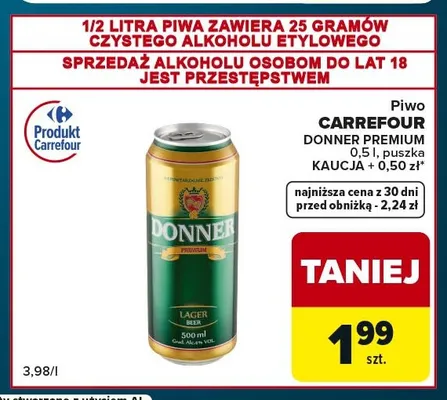 Piwo Donner Premium Carrefour promocja w Globi