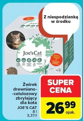 Żwirek drewniano-celulozowy zbrylający dla kota JOE'S CAT 16l 3,37l promocja w Carrefour