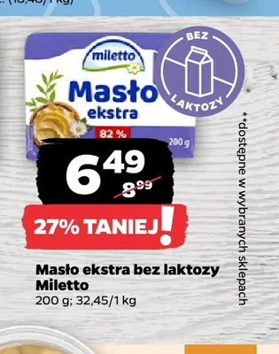 Masło ekstra bez laktozy Miletto promocja w Netto
