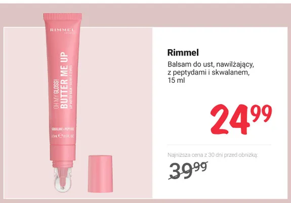 Balsam do ust nawilżający z peptydami i skwalanem Rimmel promocja w Rossmann