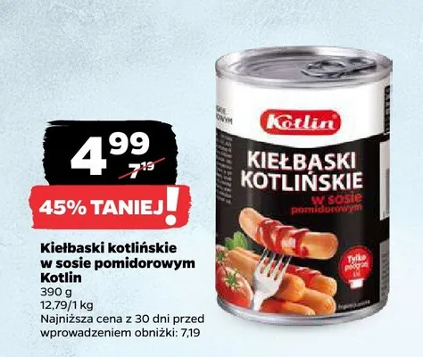 Kiełbaski kotlińskie w sosie pomidorowym Kotlin promocja w Netto