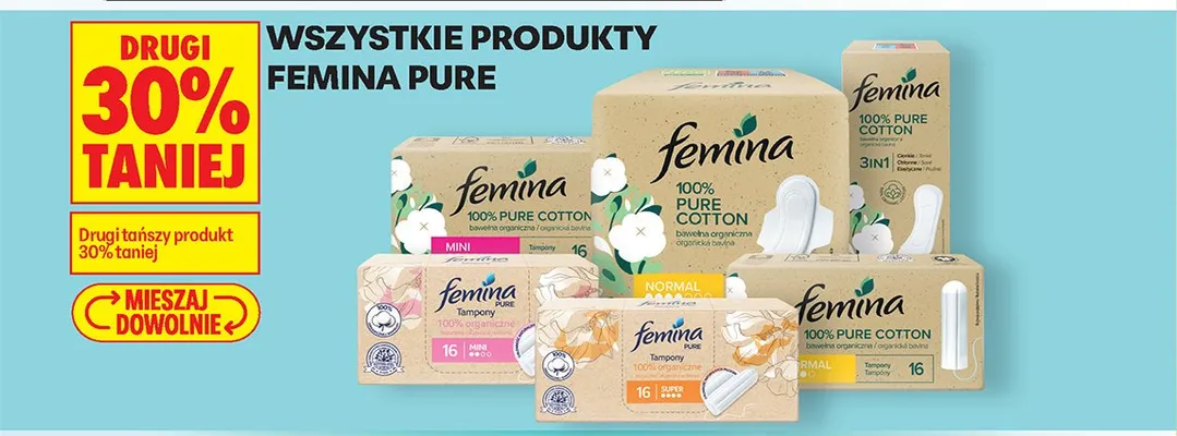 Wszystkie produkty Femina Pure DRUGI -30% promocja w Biedronka