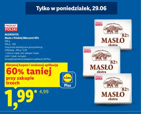 Masło ekstra 82% Mlekovita z Polskiej Mleczarni promocja w Lidl