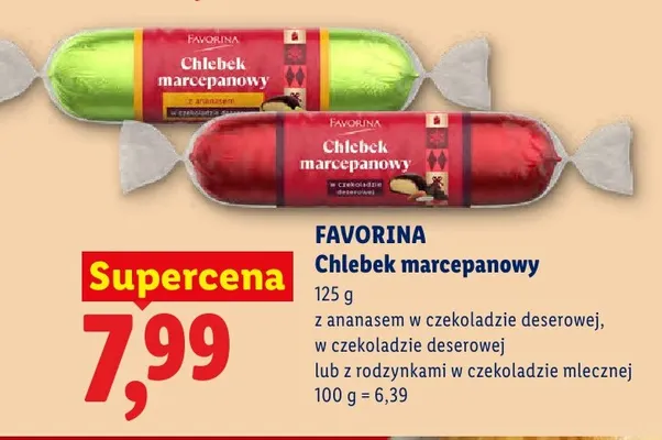 Chlebek marcepanowy z rodzynkami w czekoladzie mlecznej Favorina promocja w Lidl