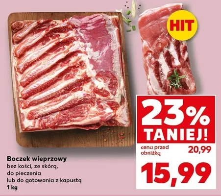 Boczek wieprzowy bez kości, ze skórą, do pieczenia lub do gotowania z kapustą promocja w Kaufland
