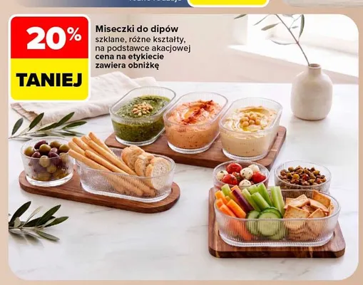 Miseczki do dipów szklane na podstawce akacjowej promocja w Carrefour