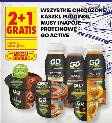Chłodzone kaszki, puddingi, musy i napoje proteinowe Go Active promocja w Biedronka