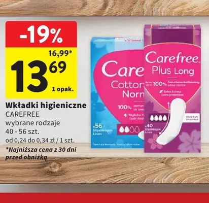 Wkładki higieniczne CAREFREE promocja w Intermarche
