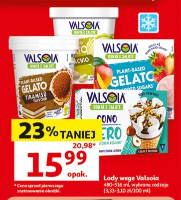 Lody wegańskie Valsoia Cono Granero promocja w Auchan