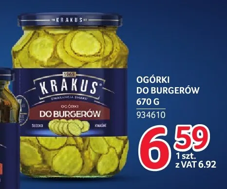 Ogórki do burgerów Krakus promocja w Selgros