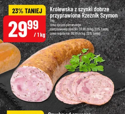 Kiełbasa Królewska z szynki dobrze przyprawiona Rzeźnik Szymon promocja w POLOmarket