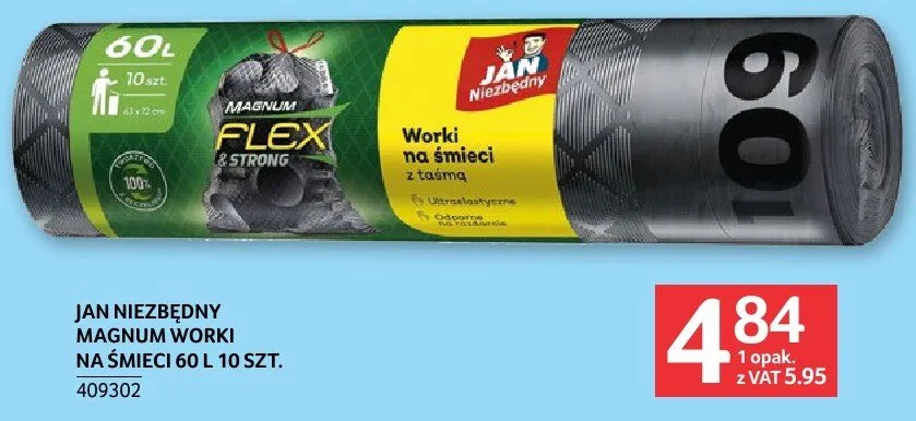 Jan Niezbędny Magnum worki na śmieci 60l 10szt. promocja w Selgros