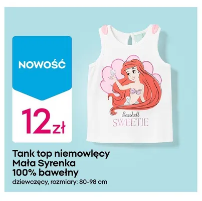 Tank top niemowlęcy Mała Syrenka 100% bawełny dziewczęcy promocja w Pepco