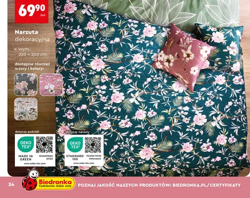 Komplet pościeli z mikrowłókna satynowego 220x200 cm promocja w Biedronka