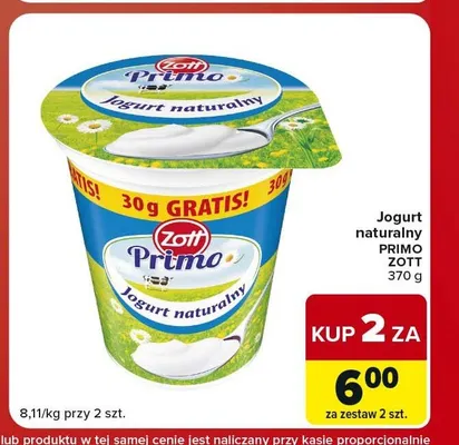 Jogurt naturalny Primo Zott promocja w Carrefour Market