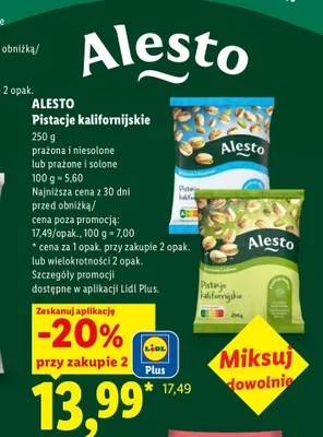 Pistacje kalifornijskie prażone i solone Alesto promocja w Lidl