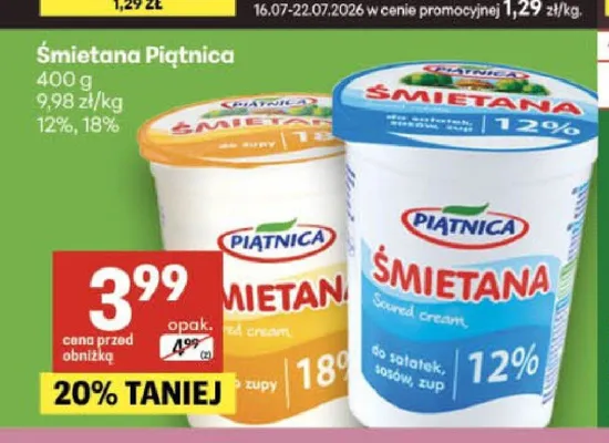Śmietana Piątnica 12% promocja w Delikatesy Centrum