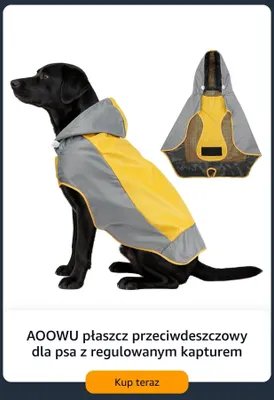 Płaszcz przeciwdeszczowy dla psa AOOWU z regulowanym kapturem promocja w Amazon
