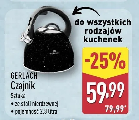 Czajnik ze stali nierdzewnej pojemność 2,8 litra promocja w Aldi