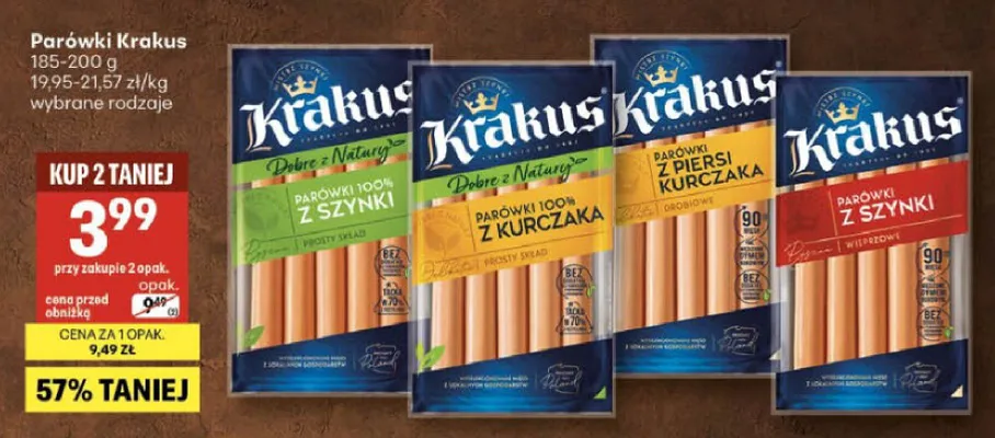 Parówki Krakus z szynki wieprzowe promocja w Delikatesy Centrum