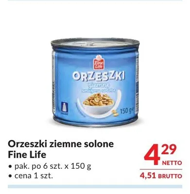 Orzeszki ziemne solone Fine Life promocja w Makro