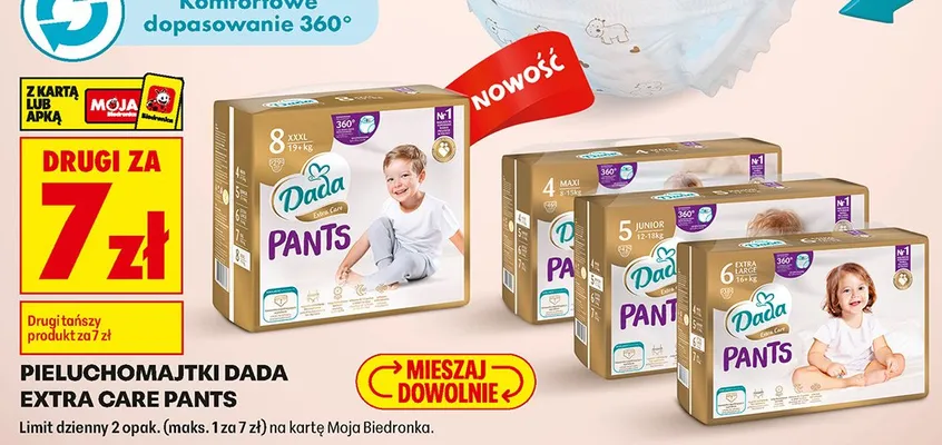 Pieluchomajtki Dada Extra Care Pants rozmiar 6 Extra Large promocja w Biedronka