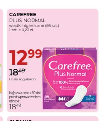 Wkładki higieniczne Carefree Plus Normal promocja w Drogerie Jawa