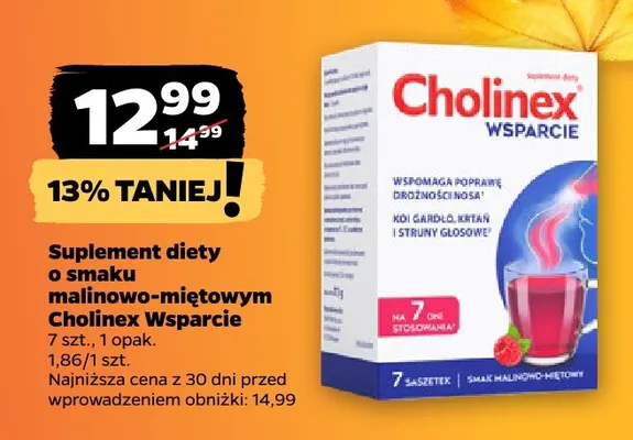 Suplement diety o smaku malinowo-miętowym Cholinex Wsparcie promocja w Netto