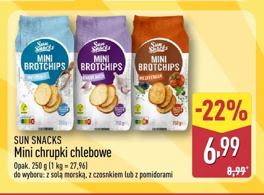 Mini chrupki chlebowe z solą morską Sun Snacks promocja w Aldi