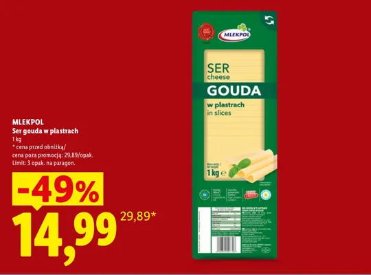 Ser gouda w plastrach Mlekpol promocja w Lidl