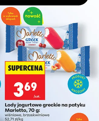 Lody jogurtowe greckie na patyku Marletto brzoskwiniowe promocja w Biedronka