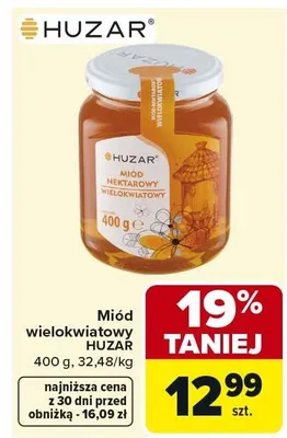 Miód wielokwiatowy HUZAR 400 g promocja w Carrefour Market