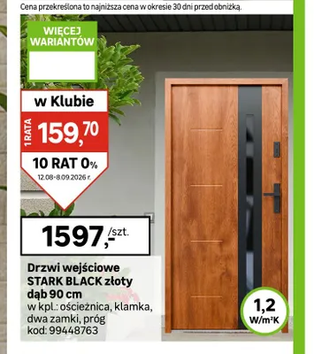 Drzwi wejściowe Stark Black złoty dąb promocja w Leroy Merlin